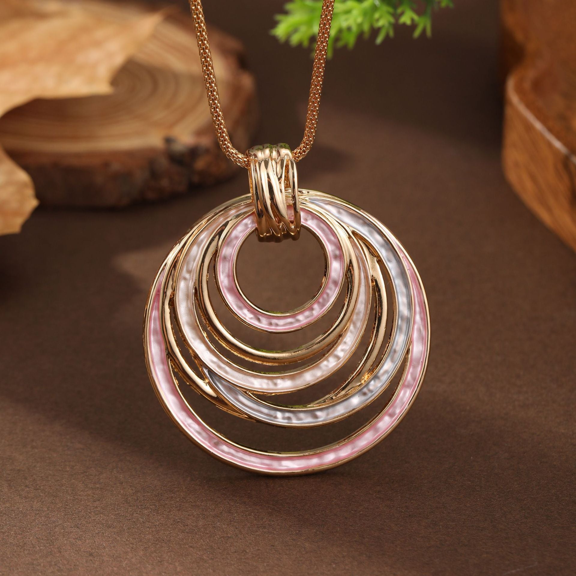 Wholesale  Enamel Ring Hollow Geometric Line Pendant Personalized  Necklace