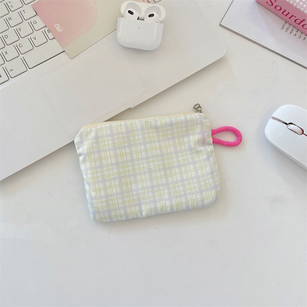 Wholesale Street Style Plaid Green Coin Purse Multipurpose Storage Pouch For Earphones Lipstick Trendy Fashion Accessory For Women Gift Resale