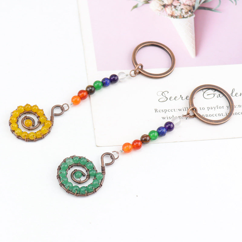 Wholesale Colorful Crystal Natural Stone Beads Spiral Keychain ACC-KC-HanX005