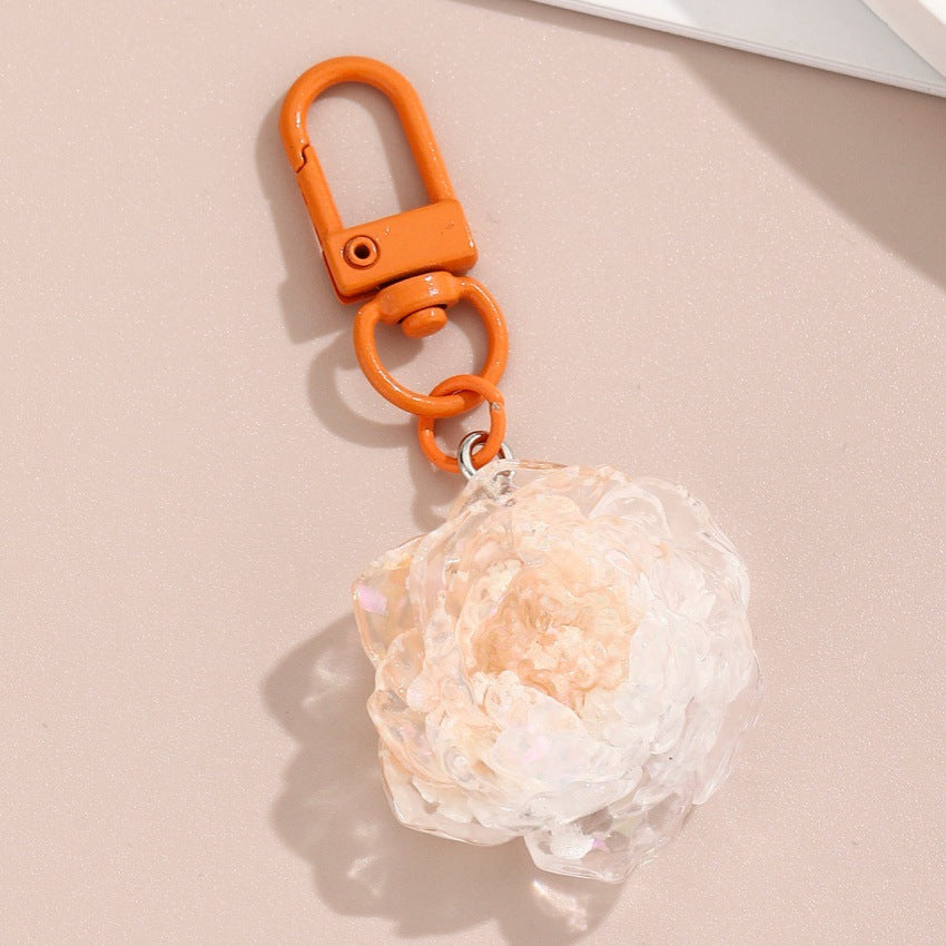 Wholesale colorful glittery camellia keychain