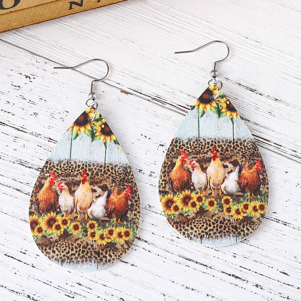 Wholesale Mother's Day Leopard Turquoise Chick Mom Earrings