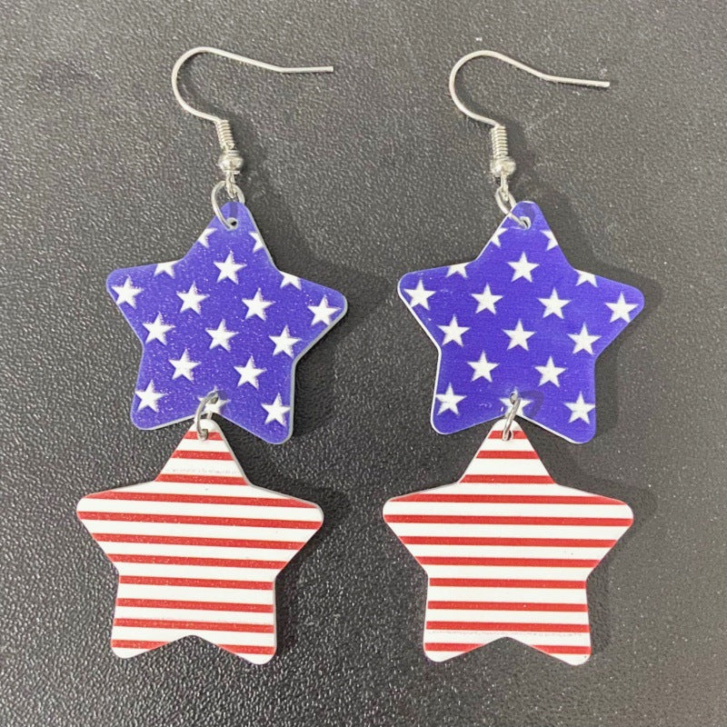 Wholesale American Independence Day Flag Hat Pentagram Flower Acrylic Earrings ACC-ES-XP015