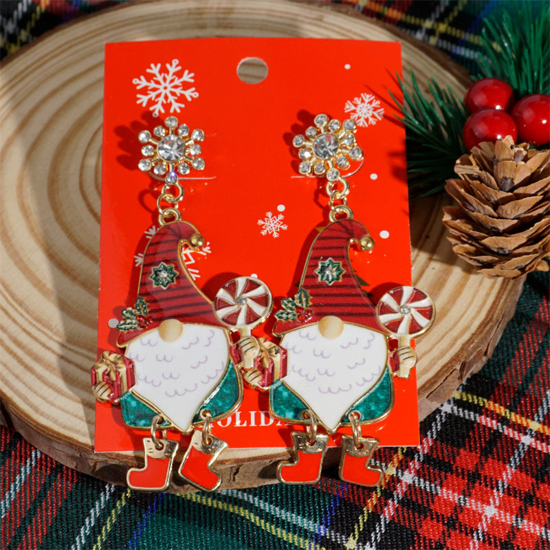 Wholesale  cartoon diamond Christmas tree old man elk pendant Christmas earrings