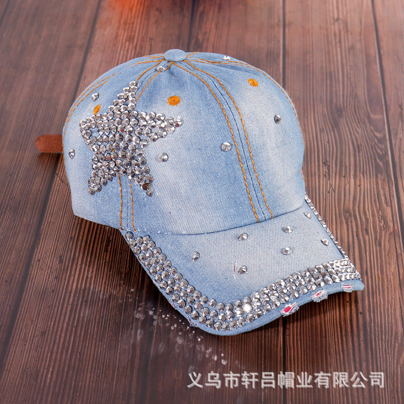 Wholesale Rhinestone Washed Denim Baseball Cap