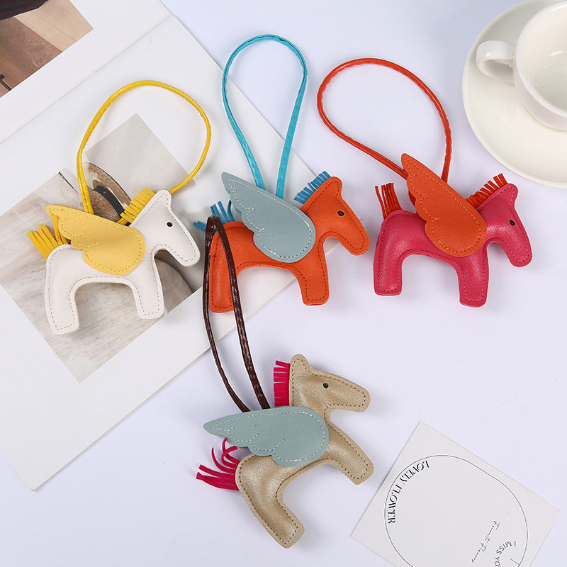 Wholesale Cute Pegasus Pendant PU Leather Camel Keychain