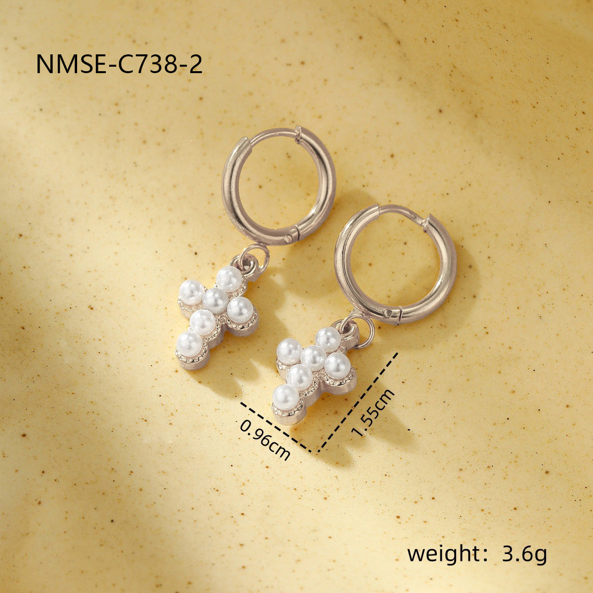 Wholesale Stainless Steel Light Luxury Cross Earrings with Pearls and Zirconia
