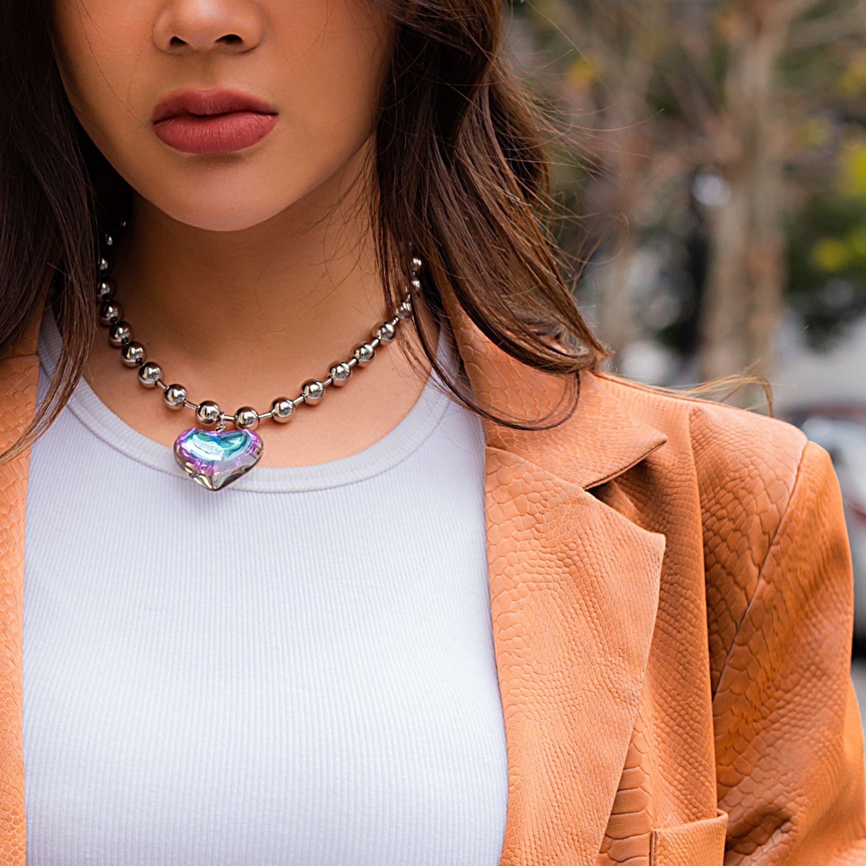 Wholesale Heart-Shaped Choker Necklace Gold Electroplated Glass Pendant Boutique Resale