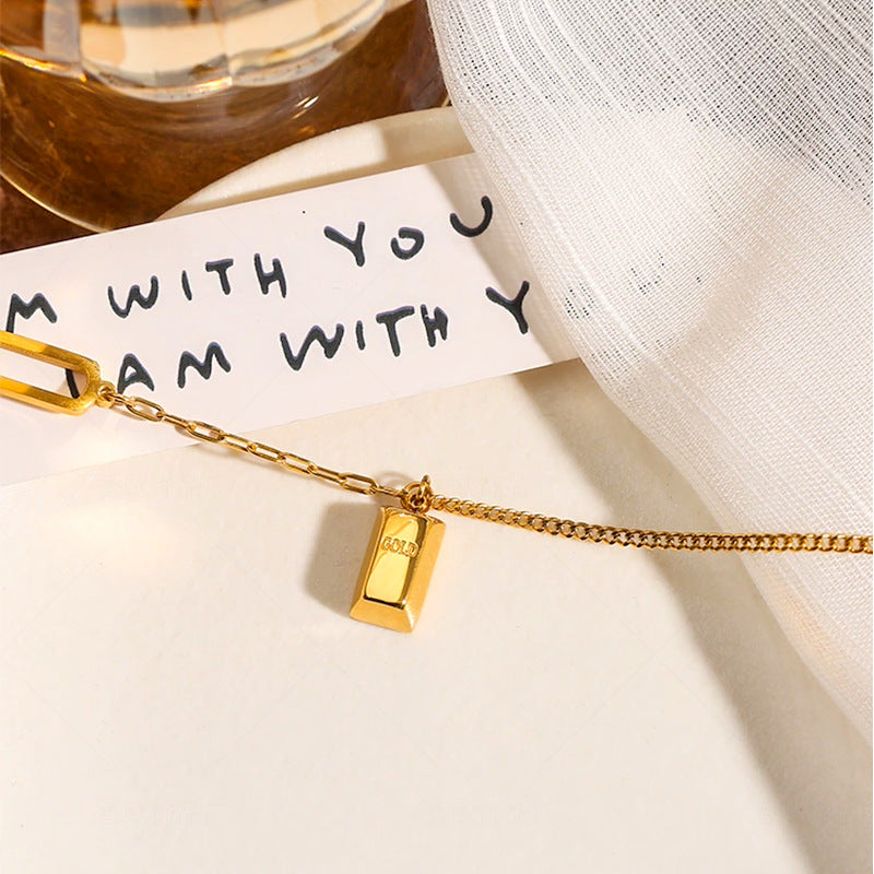 Wholesale Small Gold Brick Titanium Steel Necklace for Women Light Luxury ACC-NE-Xiangou001