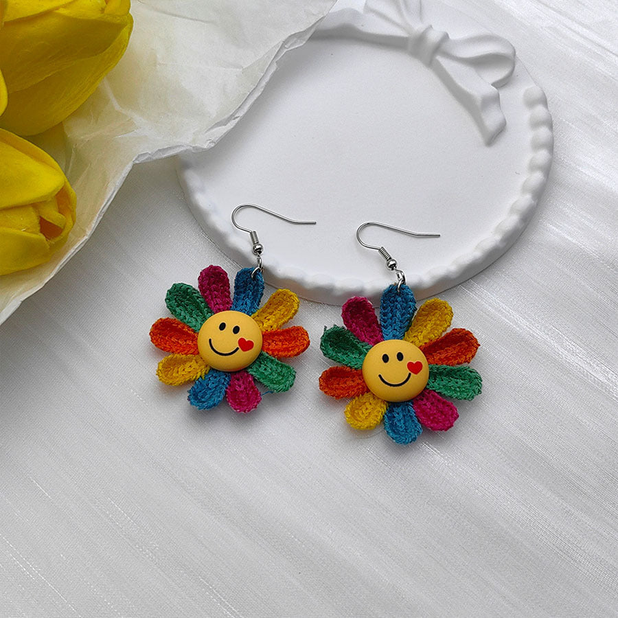 Wholesale Cartoon Smiling Face Colorful Sunflower Earrings ACC-ES-Xizhao009