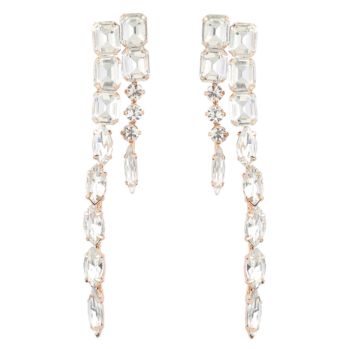 Wholesale colored diamond series diamond double layer geometric shape long alloy earrings ACC-ES-JL020