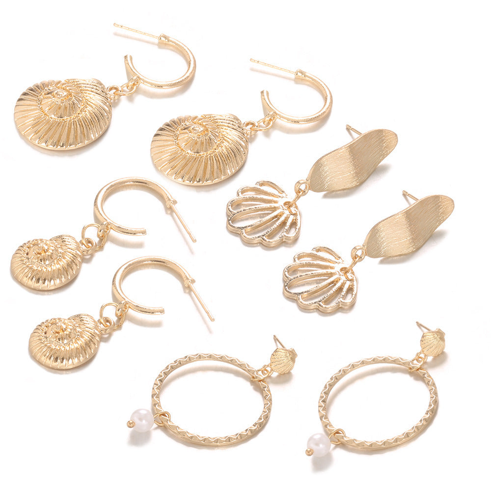 Wholesale natural pearl starfish shell conch earrings