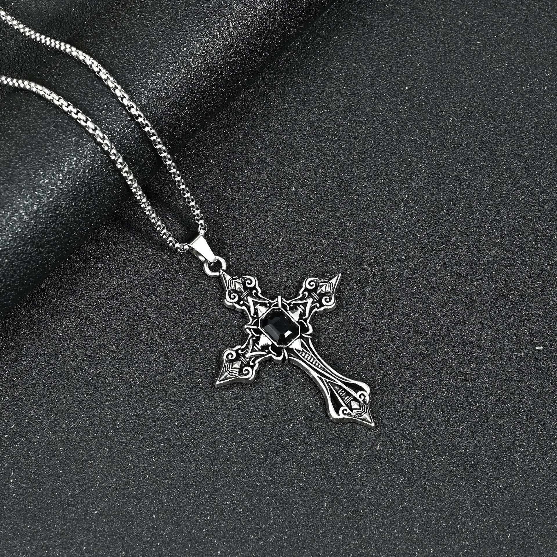 Wholesale Gothic Dark Red Gemstone Cross Black Velvet Choker Necklace Fashion Accessory