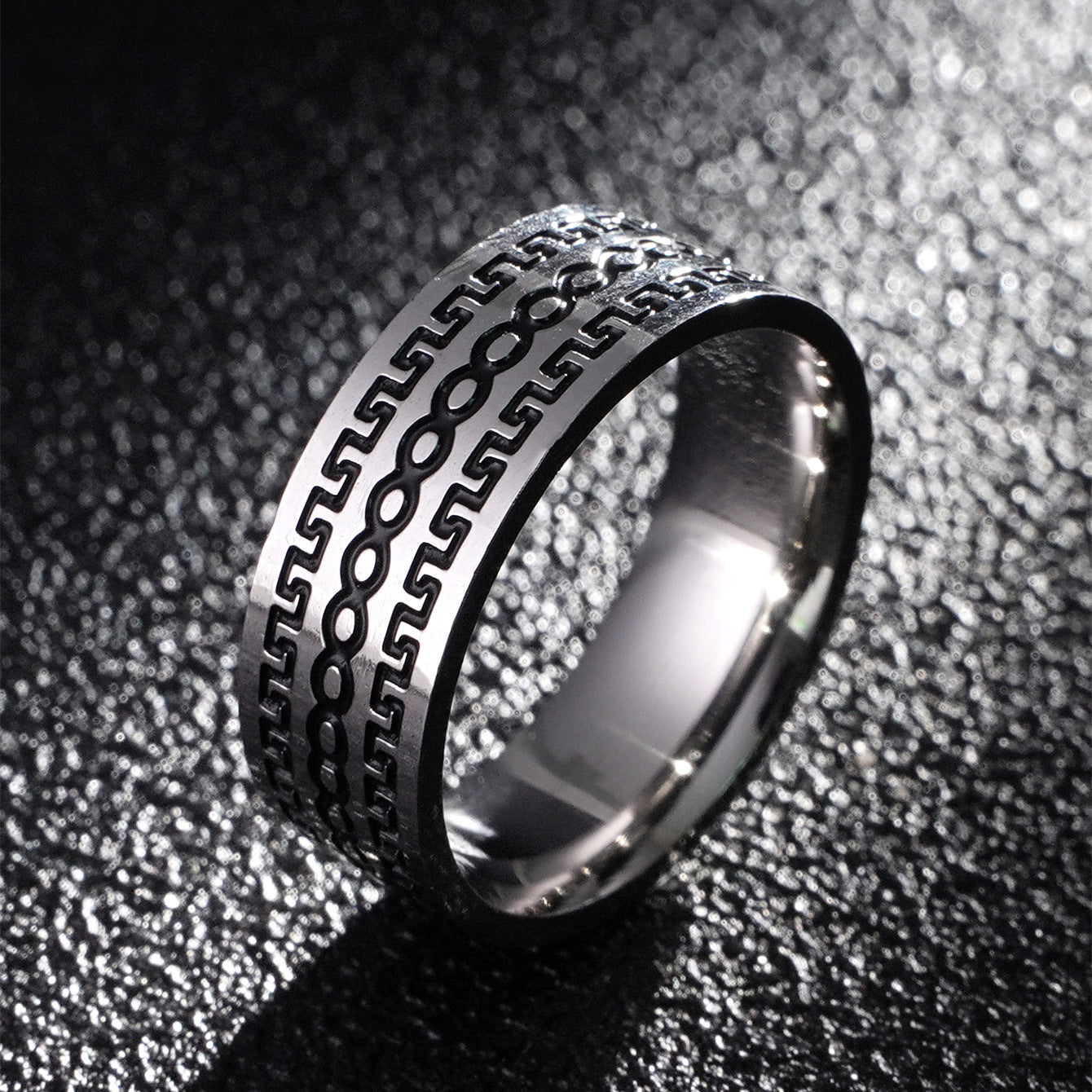 Wholesale 8mm Men's Titanium Steel Retro Fish Pattern Blackened Rings ACC-RS-GouYa005
