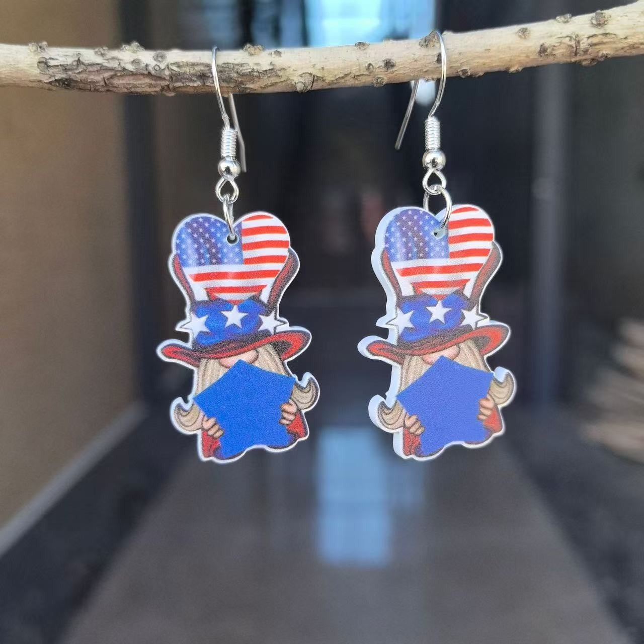 Wholesale American Independence Day flag USA five-pointed star hat acrylic earrings