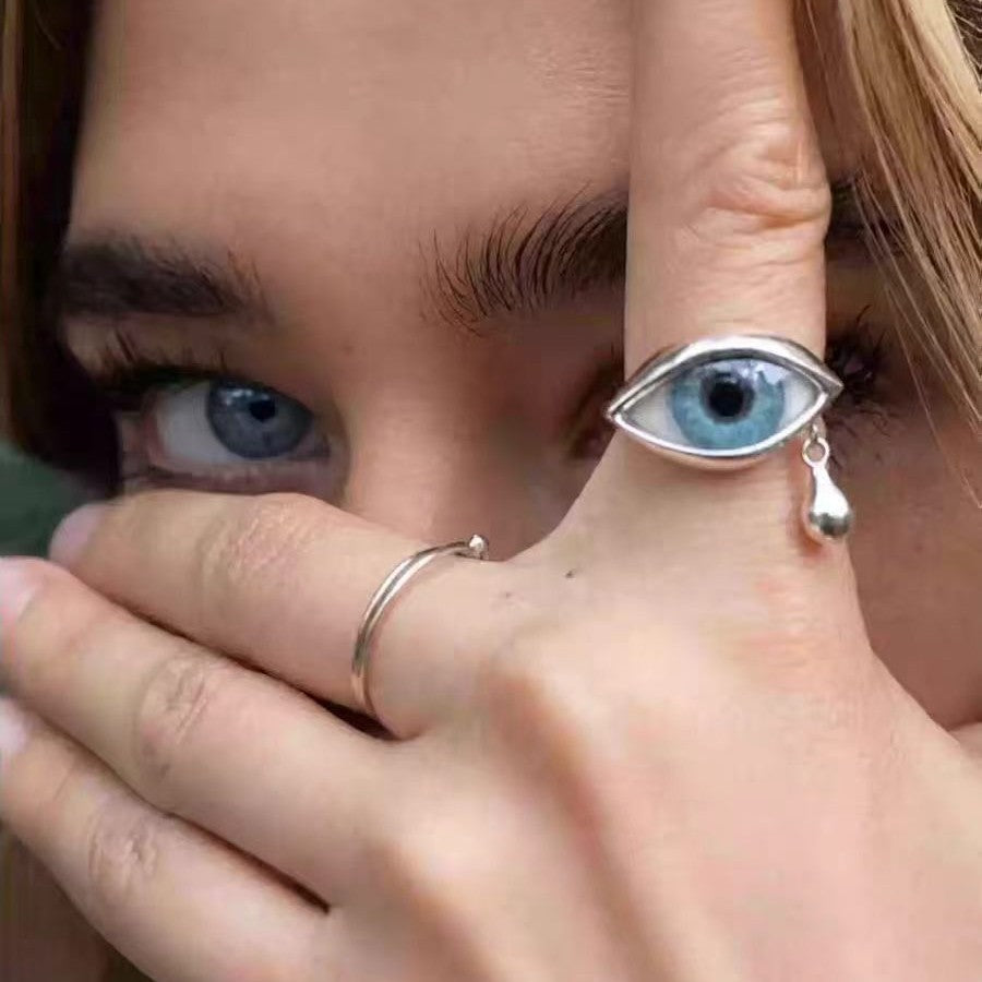 Wholesale Alloy Electroplated Crying Eyes Ring with Teardrops - Trendy Fashion Accessory for Women