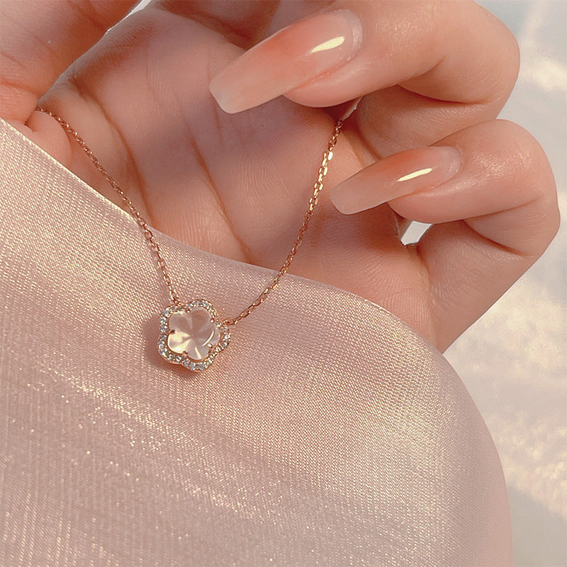 Wholesale Gentle and Sweet Pink Crystal Cherry Blossom Choker Necklace