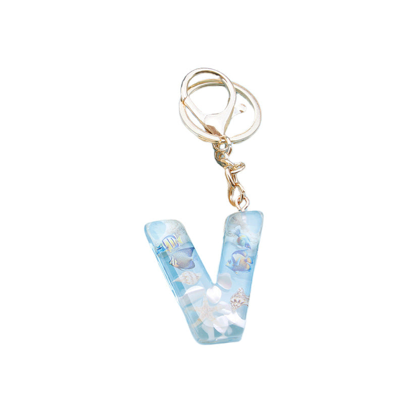 Wholesale Ocean tropical fish 26 English letters epoxy resin keychain