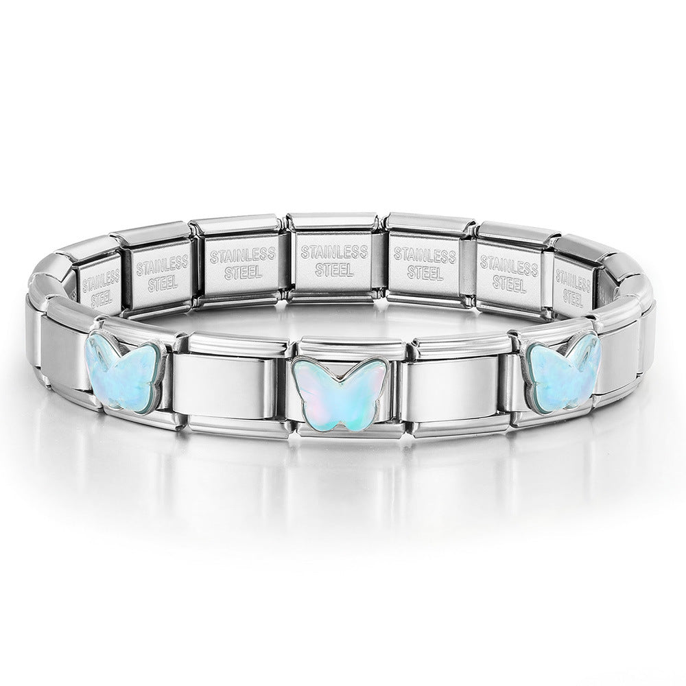 Wholesale Colorful Butterfly Stainless Steel Modular Bracelet DIY Fashion Accessory