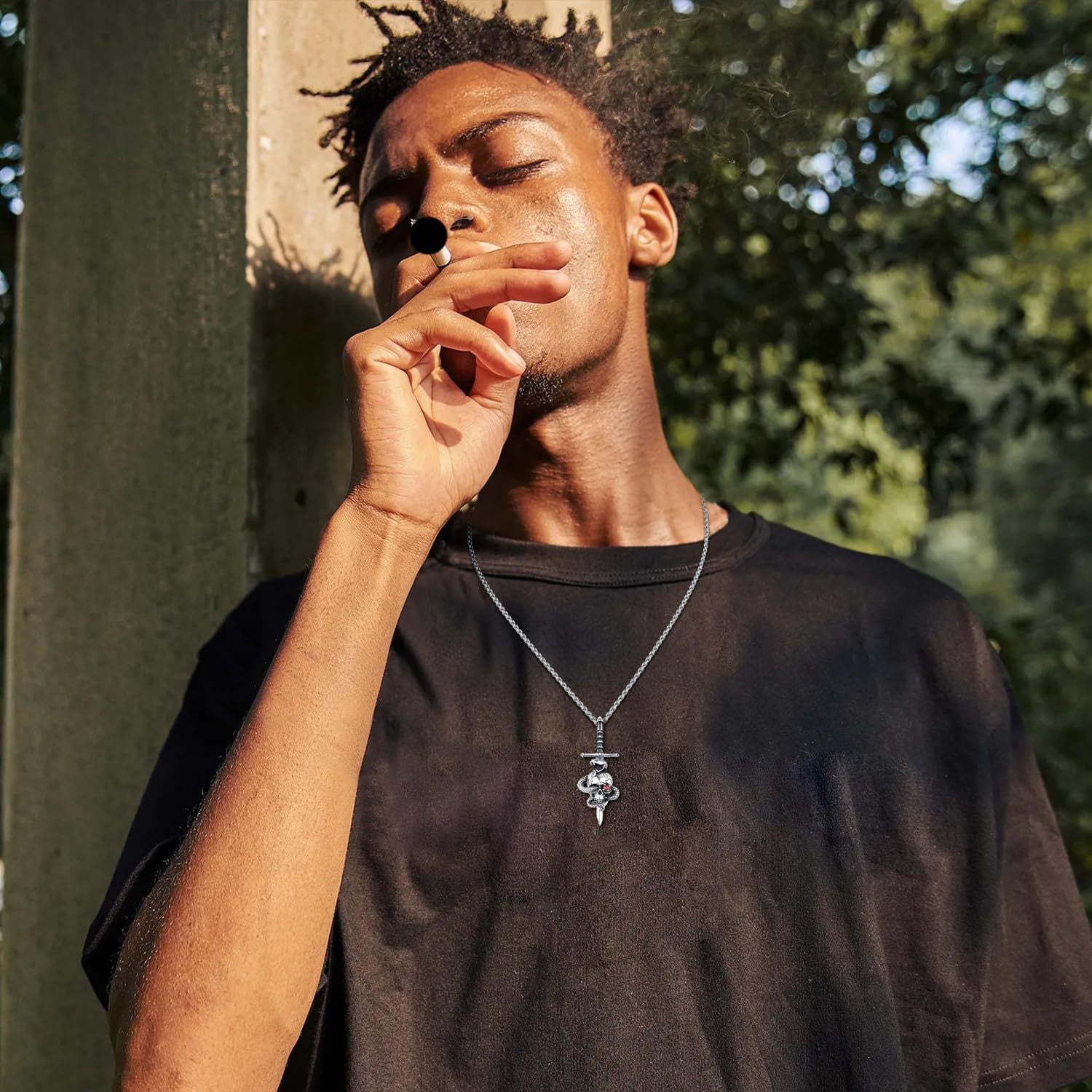 Wholesale  retro trendy skull sword pendant cross snake Gothic diamond  necklace