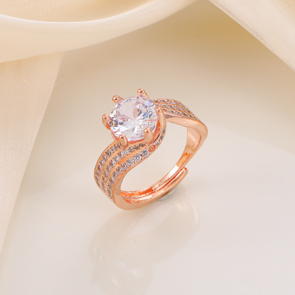 Wholesale Adjustable copper ring with zircon setting stylish and unique design