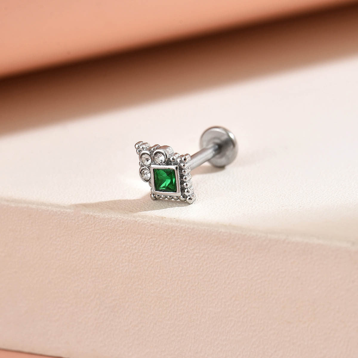 Wholesale 316L Internally Threaded Flat-Back Stud Piercing with Zircon Inlay