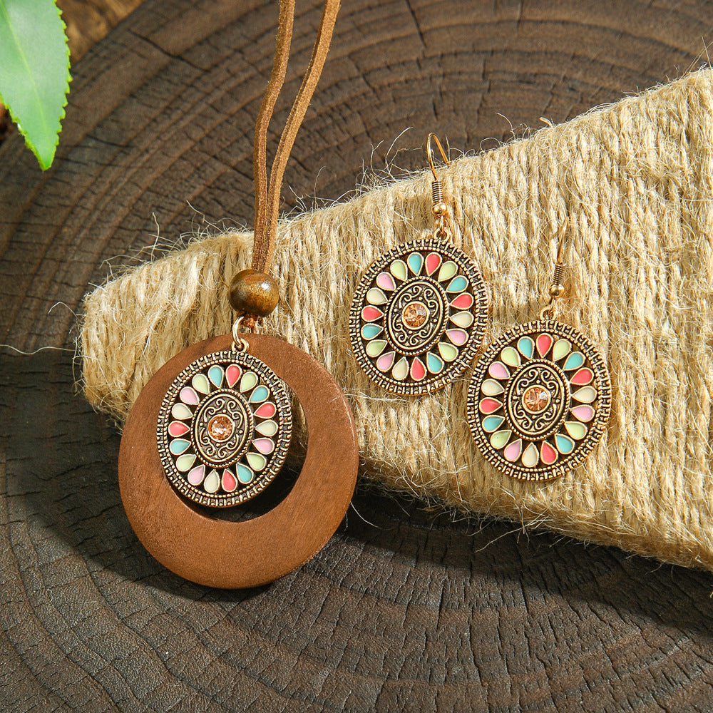 Wholesale Dripping Oil Bohemian Geometric Jewelry Set - Trendy Earrings and Necklace for Boutique Resale