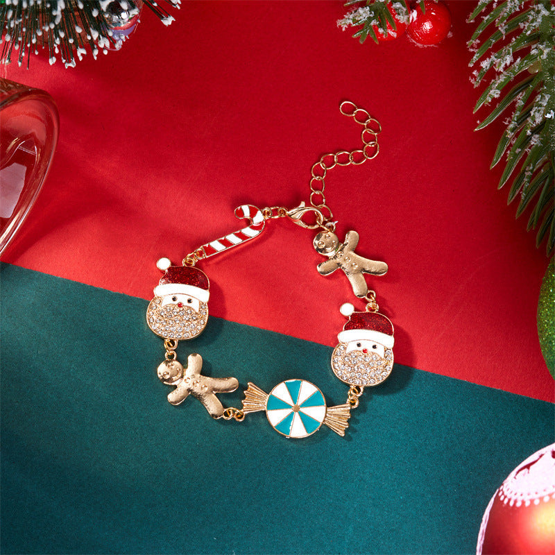 Wholesale Christmas Gingerbread Man Cane  Bracelet Necklace Set
