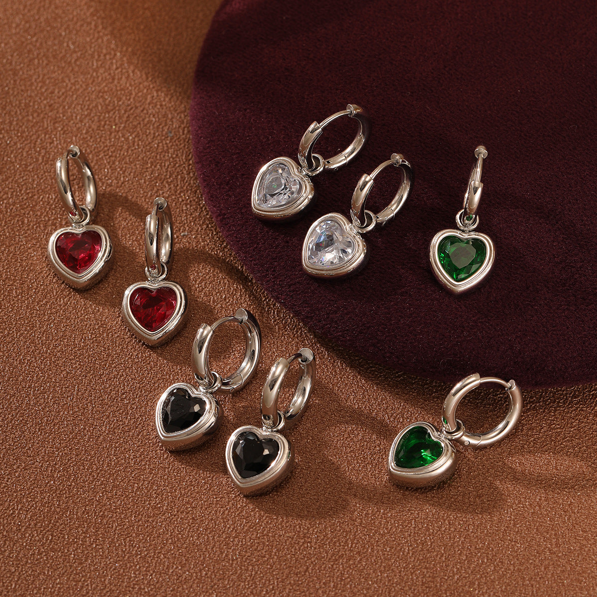 Wholesale  love  light luxury inlaid colored diamond 18K gold stainless steel earrings