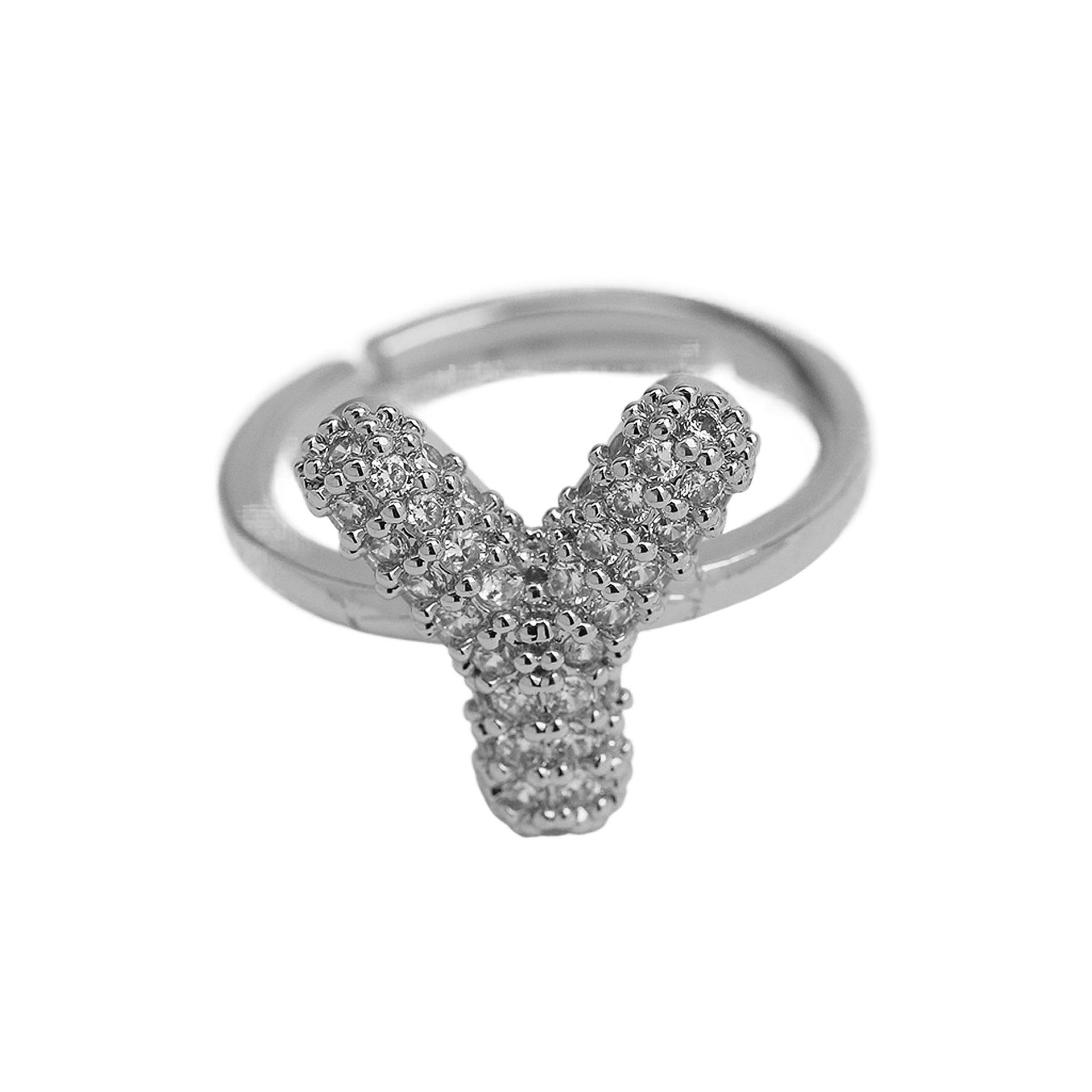 Wholesale  white gold balloon bubble cute 26 English letters open ring