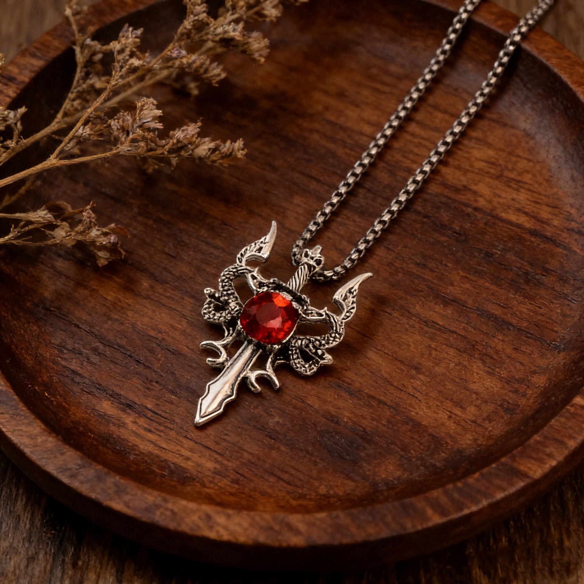 Wholesale Vintage Double Dragon Cross Pendant Necklace,  Trendy Zinc Alloy Jewelry Accessory for Layering