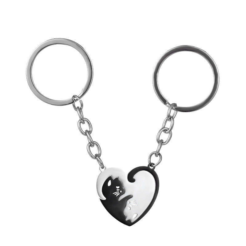 Wholesale Black and White Love Cat Stainless Steel Keychains ACC-KC-JinZhu019