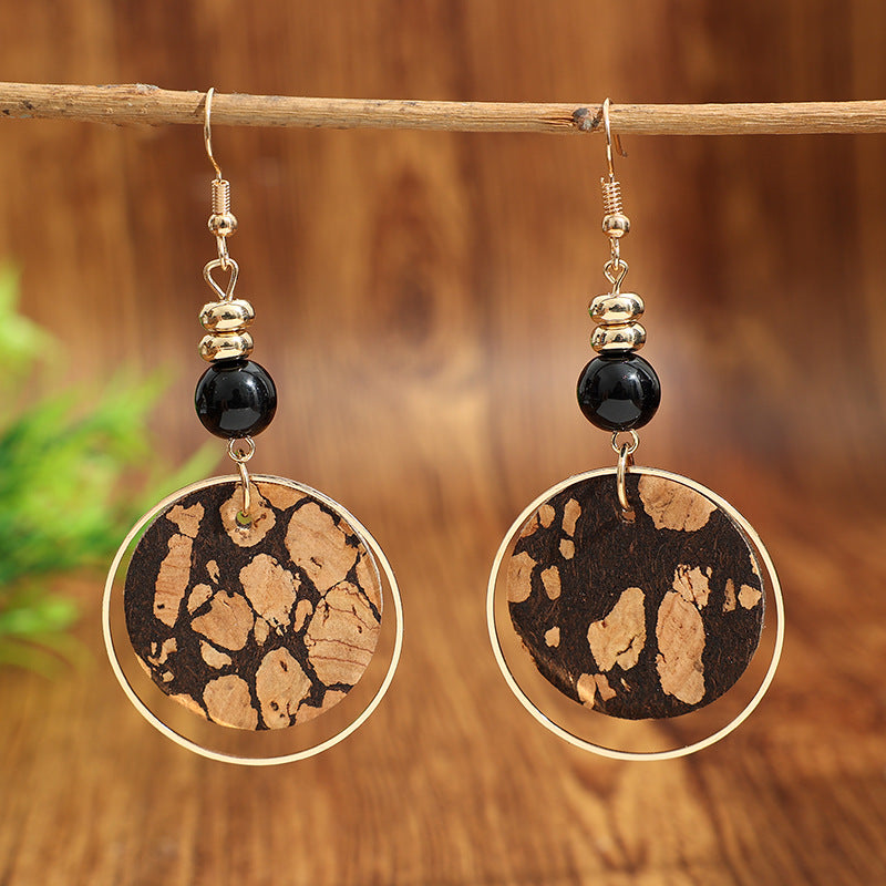 Wholesale Retro Wood-Grain Disc Earrings