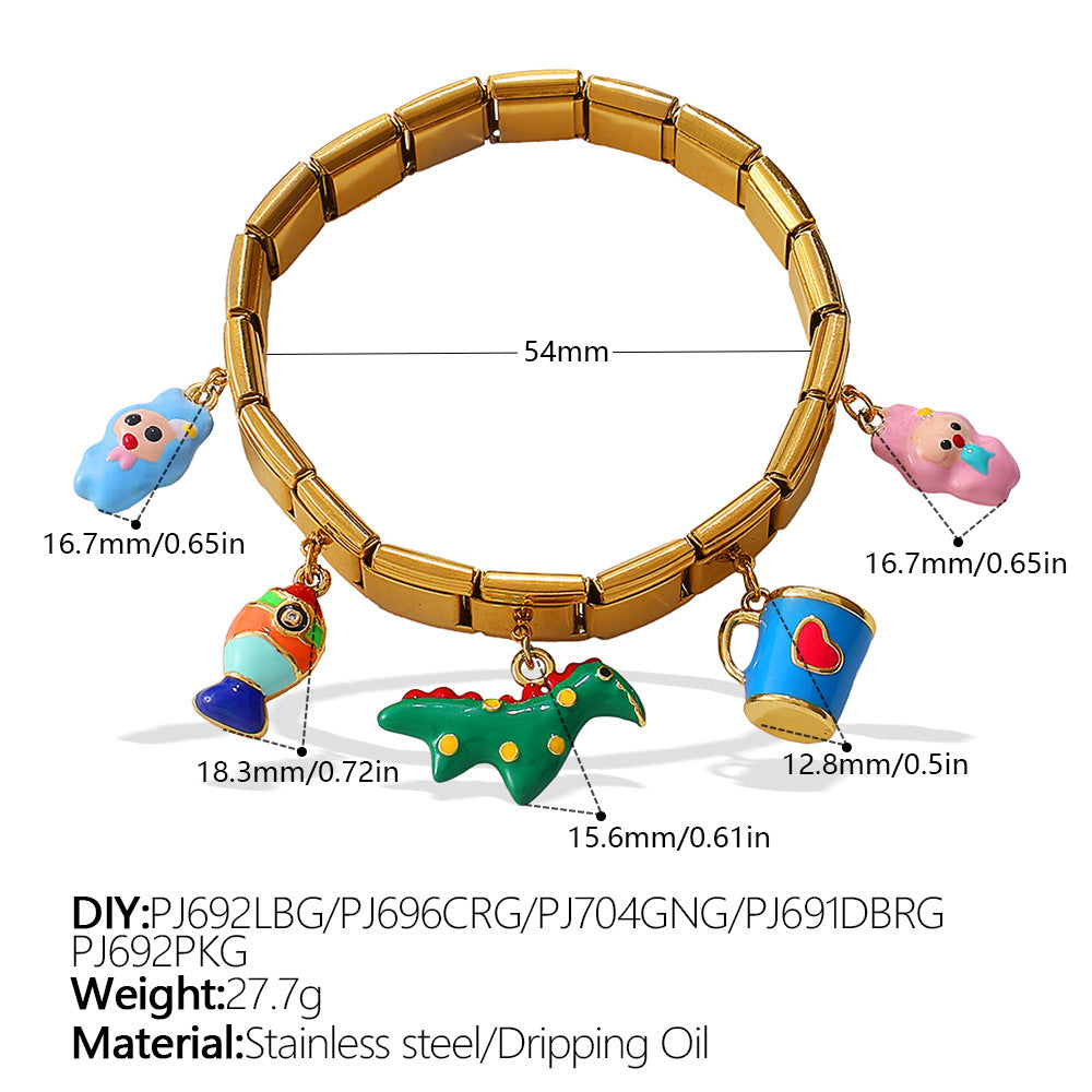 Wholesale Animal Series Bear Dinosaur Pendant Stainless Steel Composable Bracelet