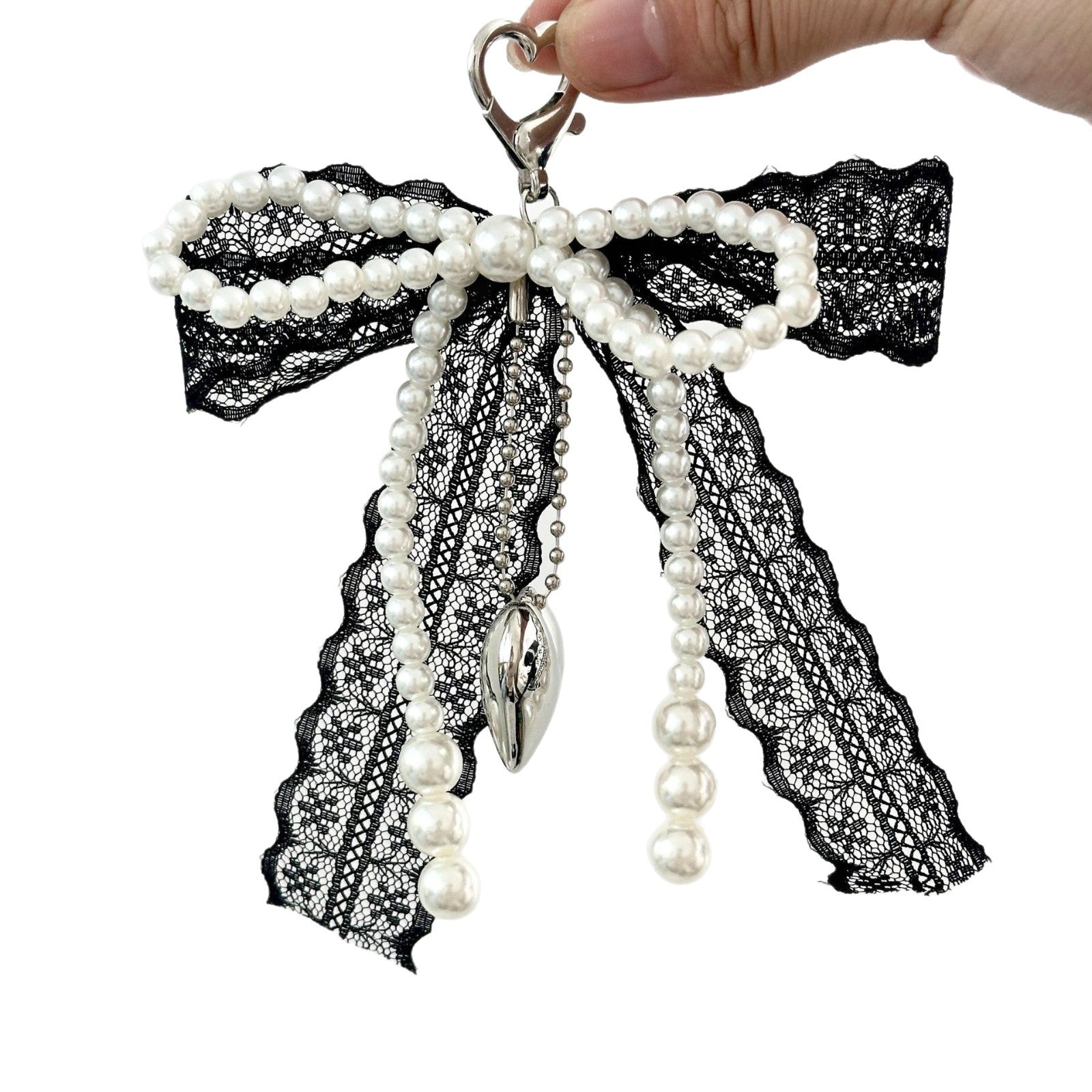 Wholesale  Heart Lace Pearl Bow Keychains