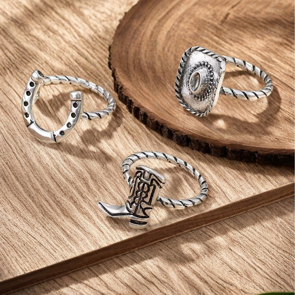 Wholesale Retro Western Cowboy Ring Set For Women Antique Silver Alloy Chic Everyday Jewelry