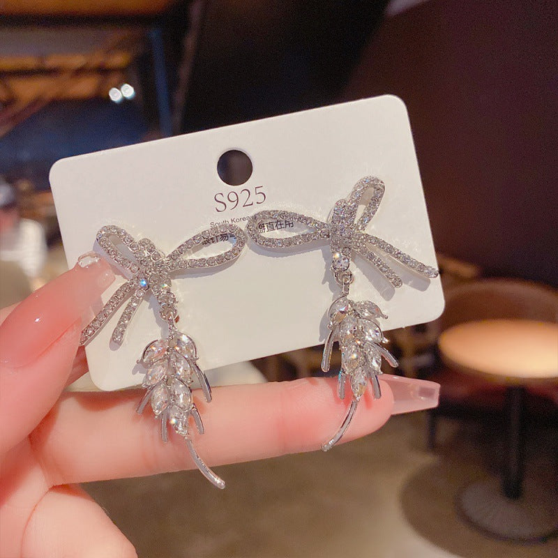 Wholesale Exaggerated bow full diamond earrings