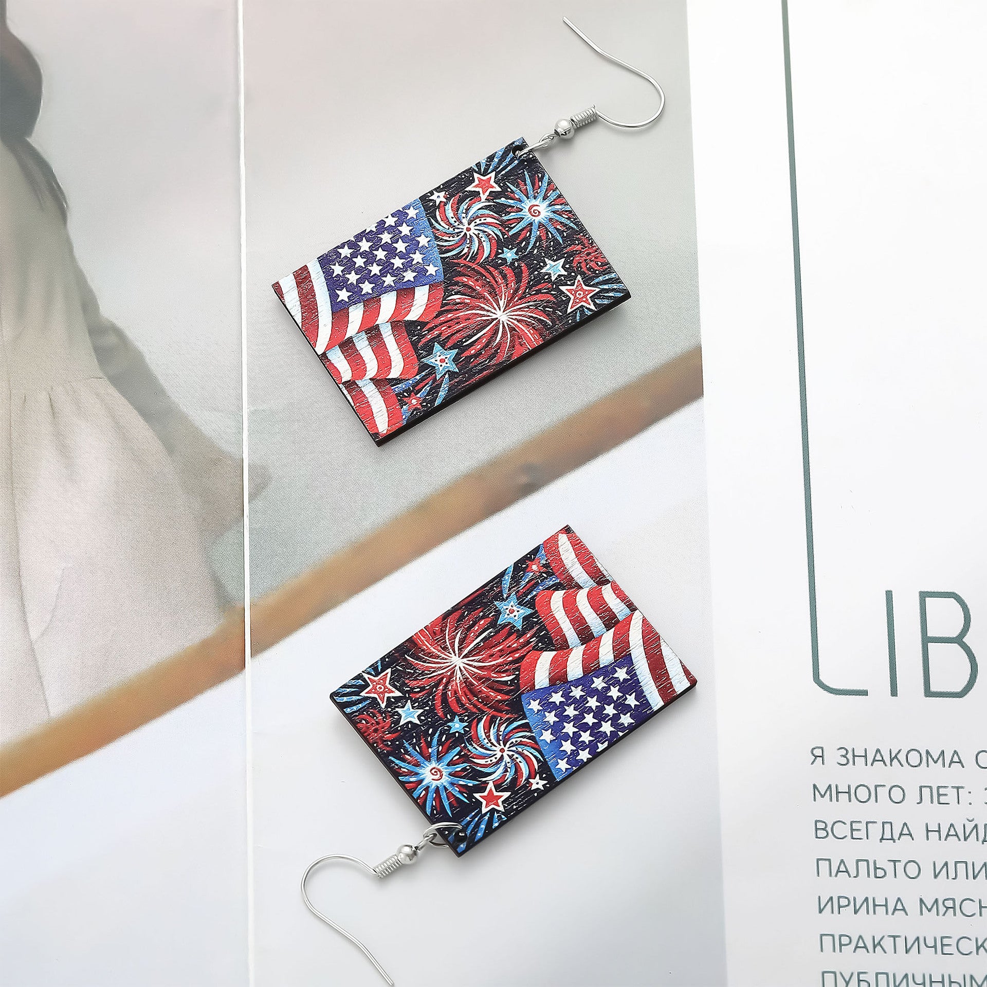 Wholesale Independence Day Fireworks Flag Earrings