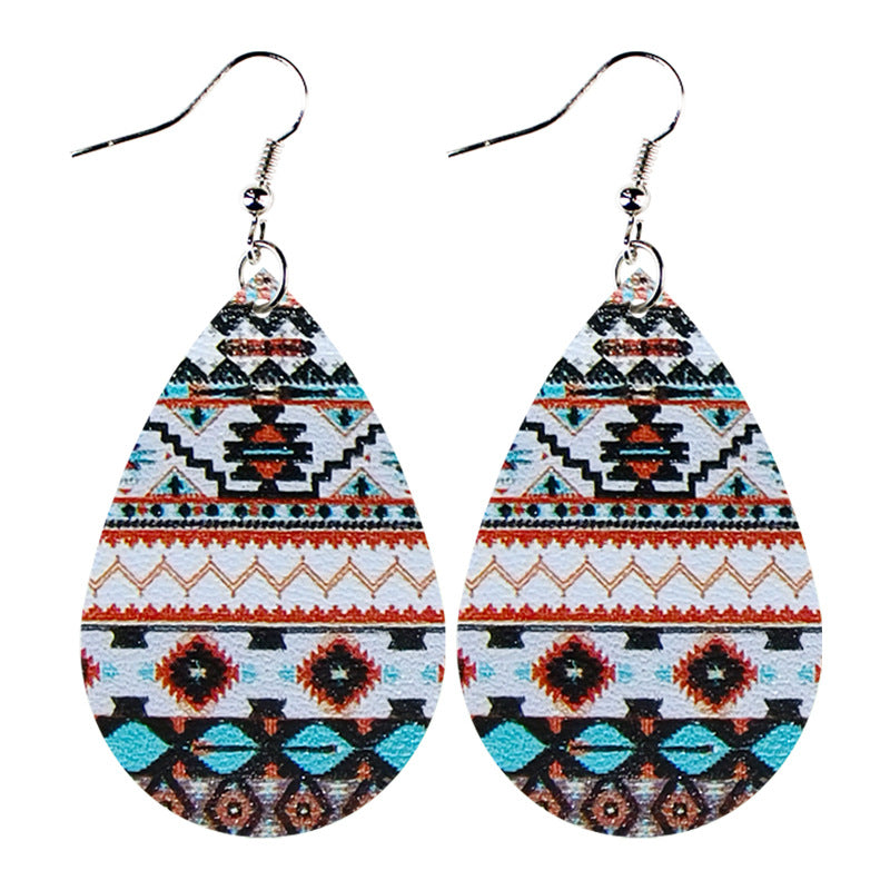 Wholesale Western style ethnic style totem pattern  striped leatherEarrings