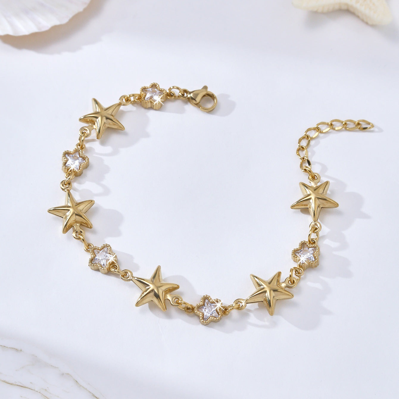 Wholesale Gold Plated Titanium Steel Bracelet Colorful Heart Star Charm Unisex Casual Everyday Wear Anniversary Gift Boutique Resale