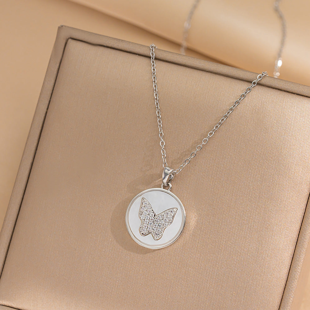 Wholesale Light Luxury Mother-of-pearl Micro-inlaid Zircon Copper Plated Gold Butterfly Necklaces ACC-NE-OuBK002