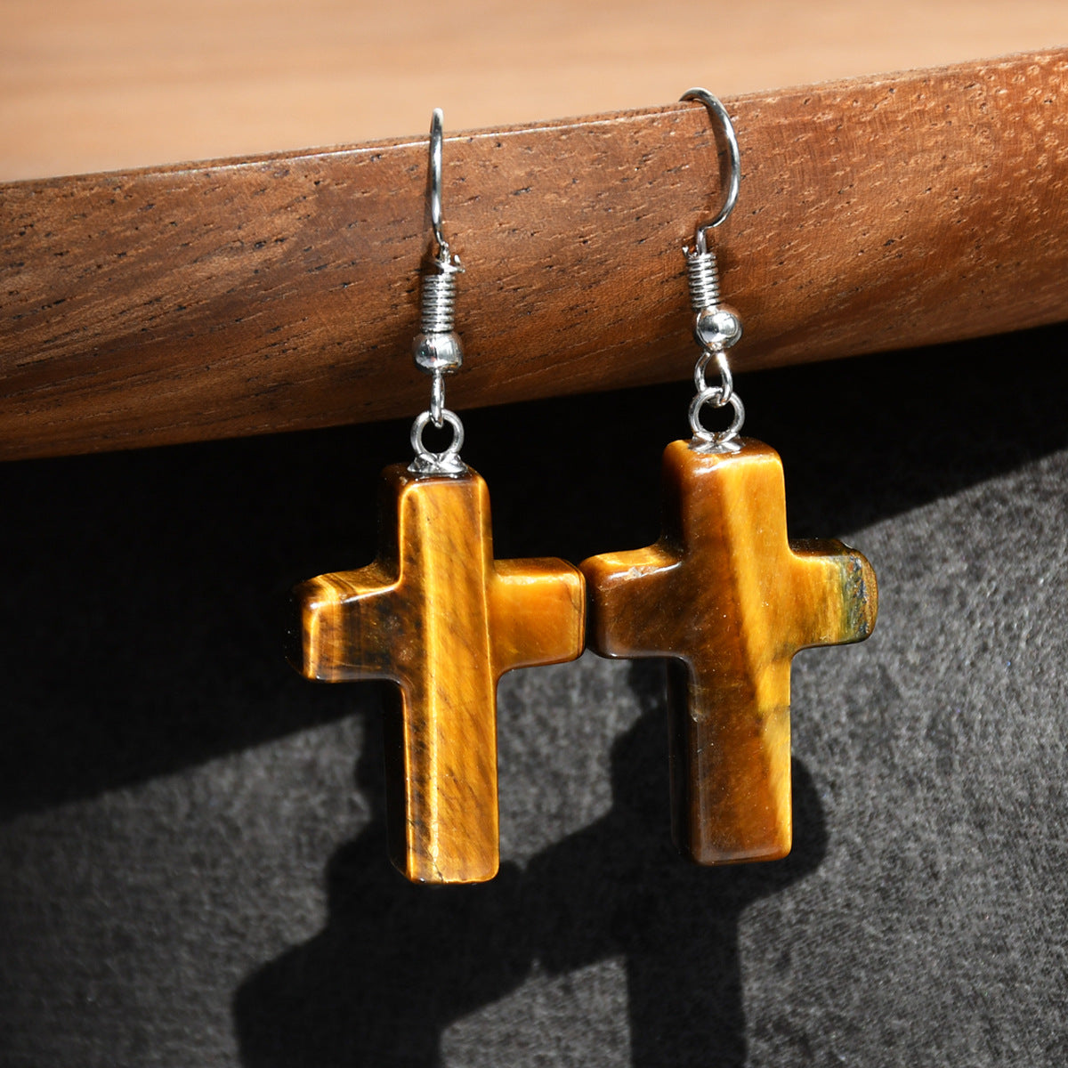 Wholesale Green Aventurine Cross Pendant Earrings Retro Style Handmade Fashion Accessory for Women Gift