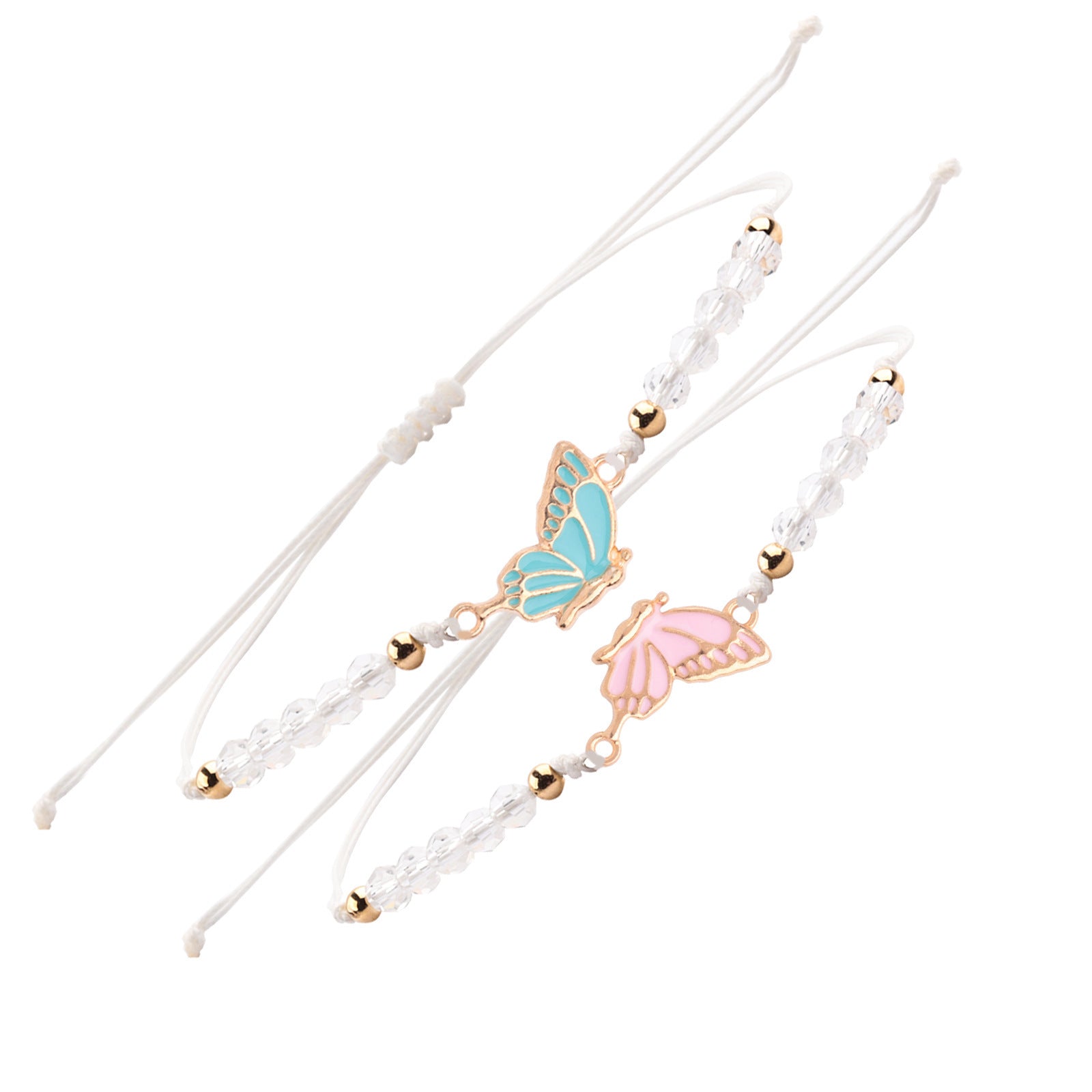 Wholesale Handmade Crystal Butterfly Friendship Bracelet Adjustable Wax Cord Gift for Couples