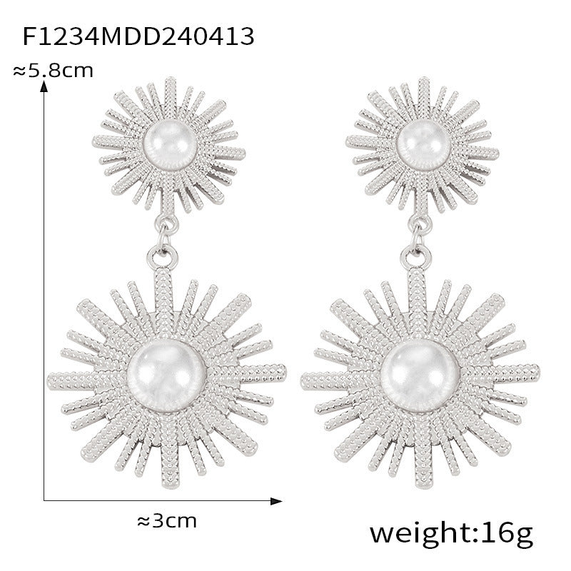 Wholesale Large and Small Ring Hollow Flower Earrings Titanium Steel Plated 18K Gold Exaggerated Earrings ACC-ES-OMK002