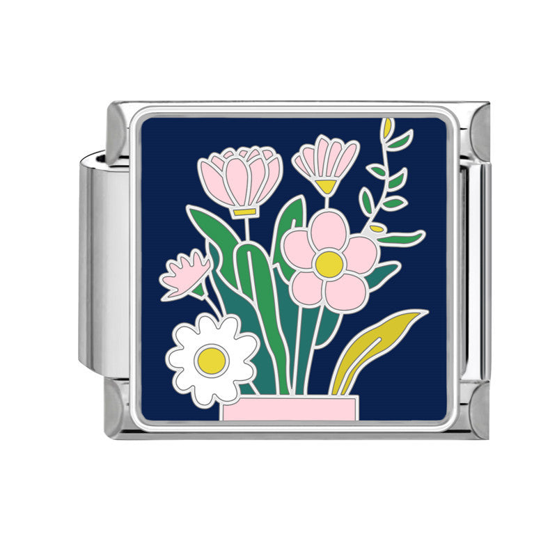 Wholesale Italian Charm Bracelet 9mm DIY Splicing Flowers Stainless Steel Composable Bracelet