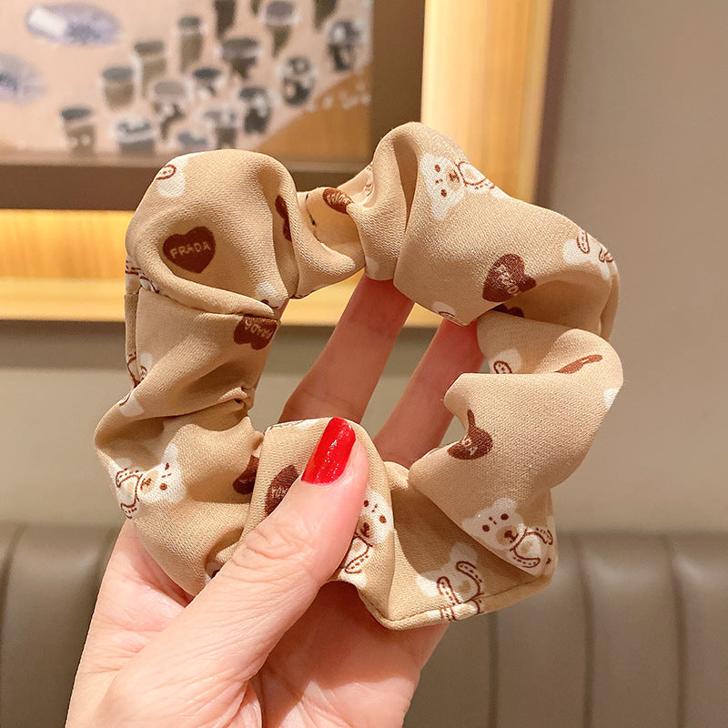 Wholesale Leopard Print Bear Light Luxury Style Milk Tea Color Hair Scrunchies ACC-HS-Huidi024