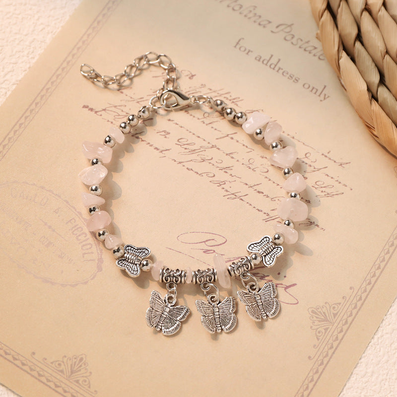 Wholesale Vintage Ethnic Mori Bracelet Niche Design Artistic Silver Amethyst Butterfly Bracelet Women' s New Chinese Accessories