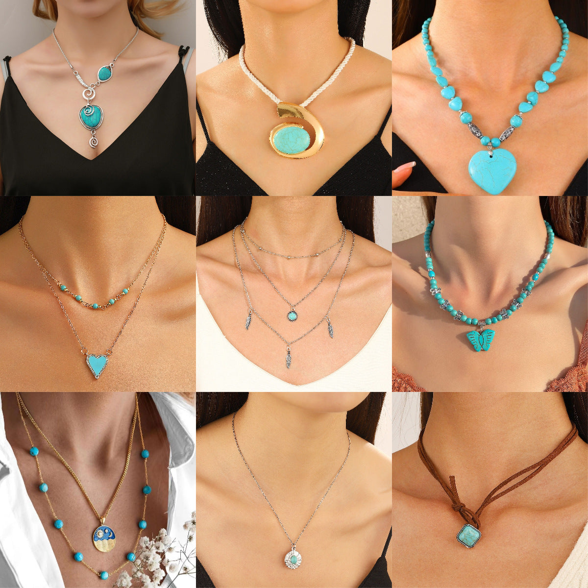 Wholesale Bohemian Turquoise Pendant Necklace - Alloy Electroplated Retro Snail Heart Charm,  Fashion Accessory
