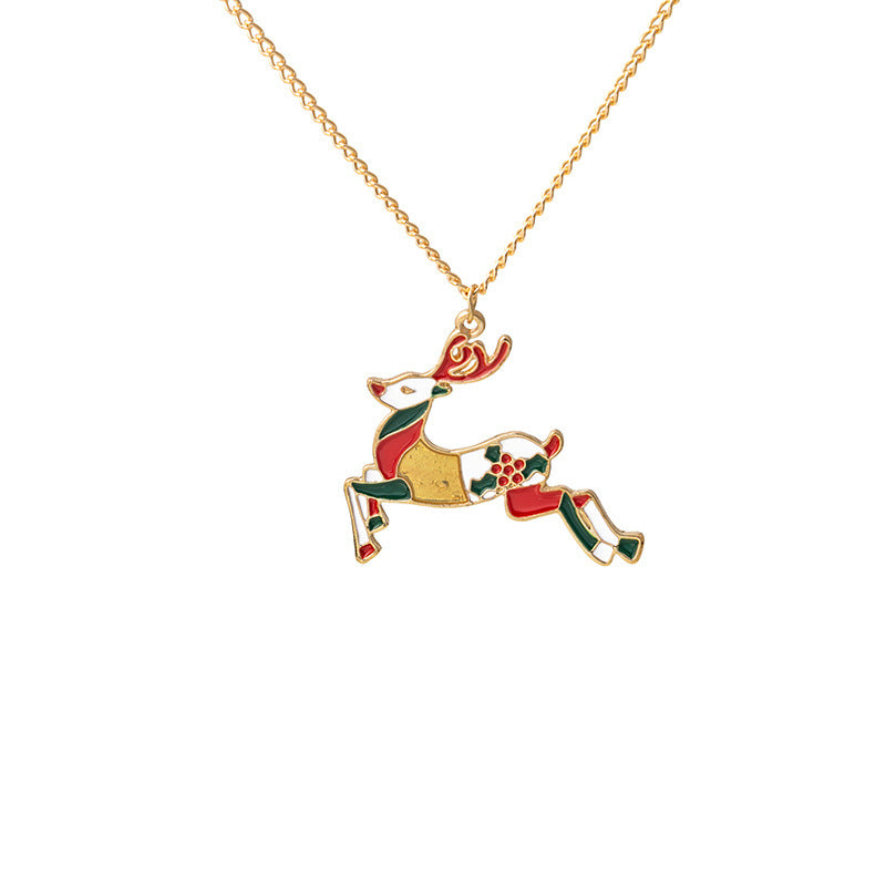 Wholesale Christmas Cartoon Oil Dripping Elk Snowman Bell Necklaces ACC-NE-MDD002