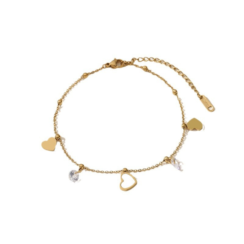 Wholesale Titanium Steel Love Heart Zircon Tassel Bracelet Boutique Resale Jewelry Accessory