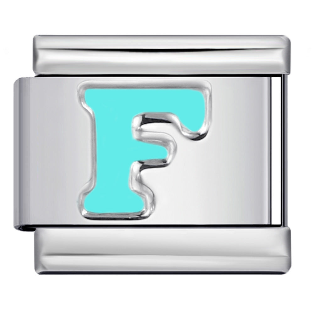 Wholesale Italian Charm Bracelet 9mm DIY Splicing Blue Letter Series Stainless Steel Composable Bracelet